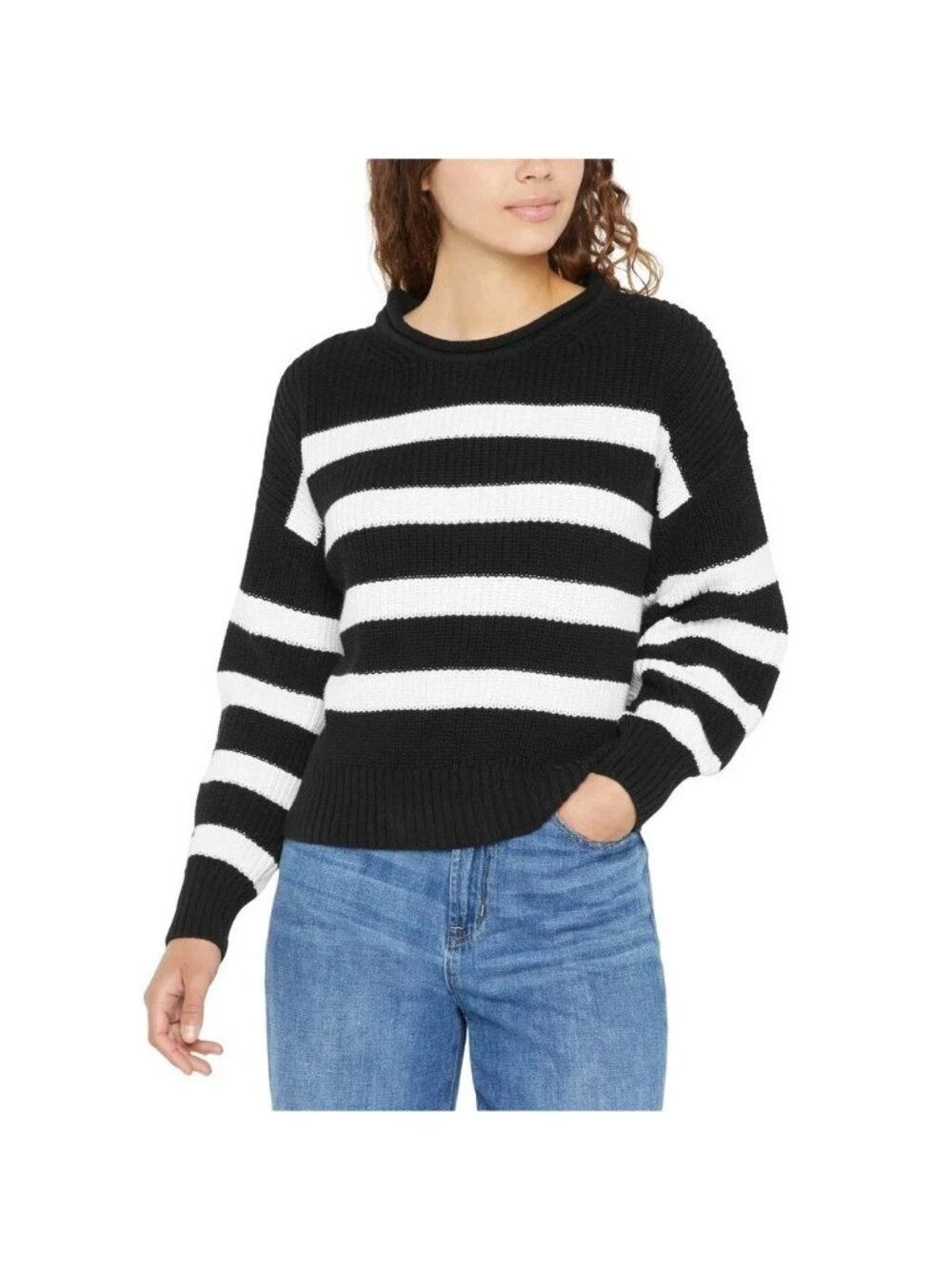 Gap Black & White Striped Knit Sweater Crewneck Long Sleeve Size M